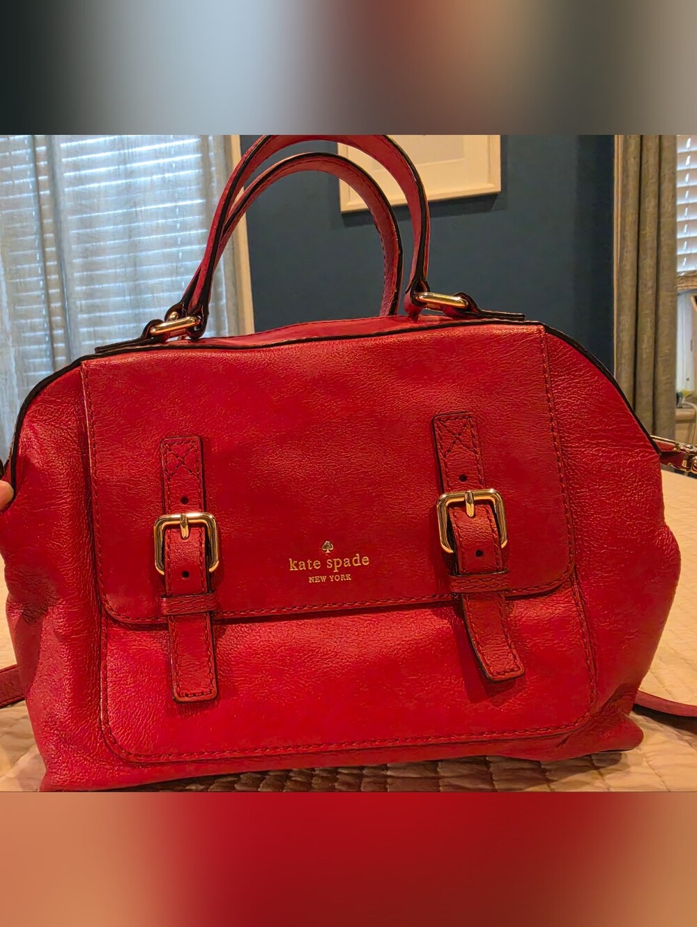 kate spade Red Leather Satchel with Gold Hardware